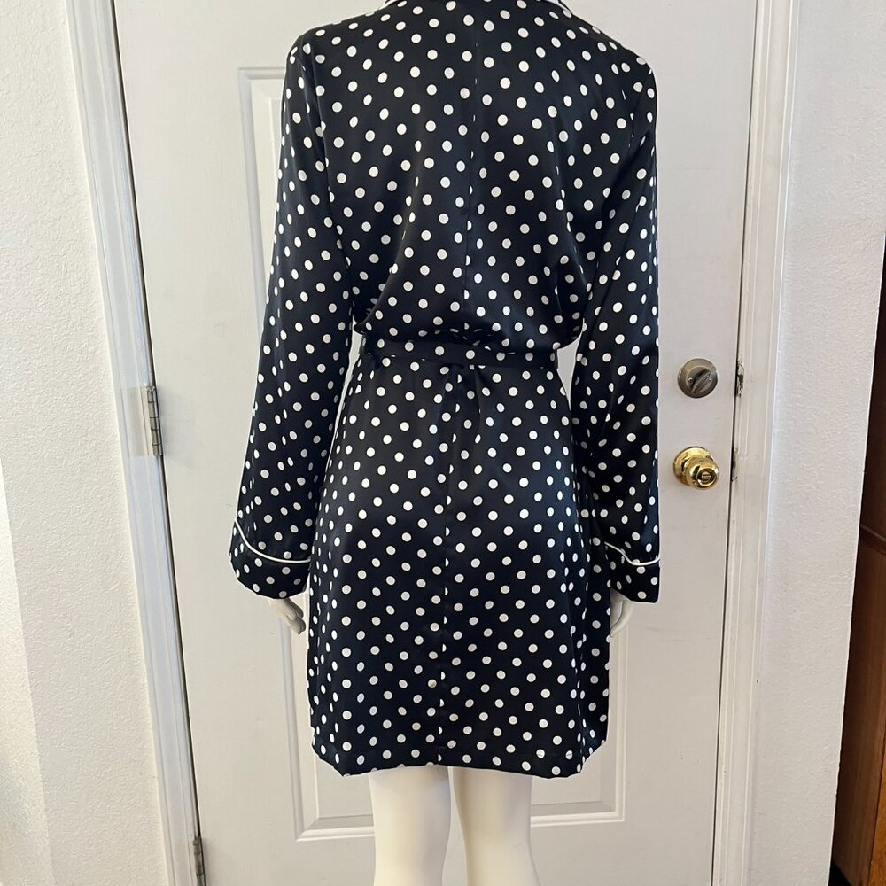 Victoria's Secret Woman's Black & White Polka Dot Satin Lounge Wear Robe Sz Med - Picture 5 of 8